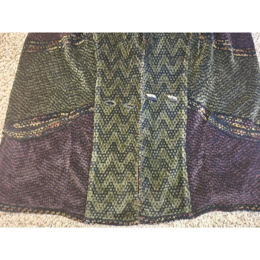 Zoology Womens Medium‎ Oversized Knit Cardigan Sweater Purple Green Shawl Collar